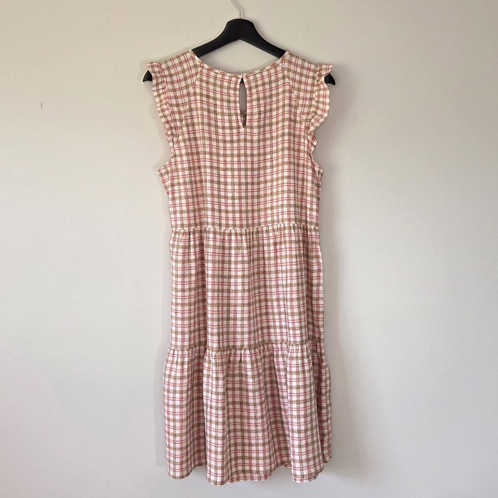 Old Navy Women's Plaid Dress Size M Ruffle Tiered Linen Blend Summer - Picture 3 of 9